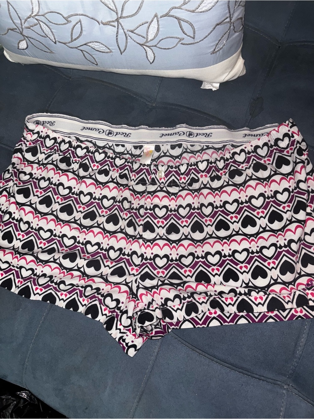 Red Camel Heart-Print Sleep Shorts in Pink, Black & White